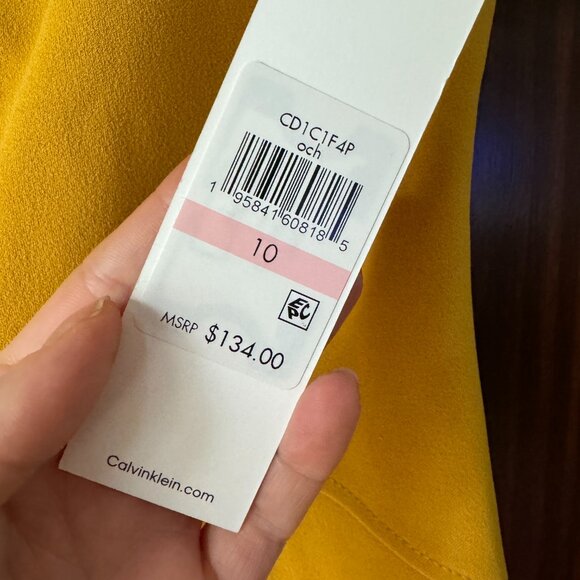 NWT Calvin Klein Dark Yellow Sheath Dress with Bow/Shoulder Detailing! - Picture 7 of 8